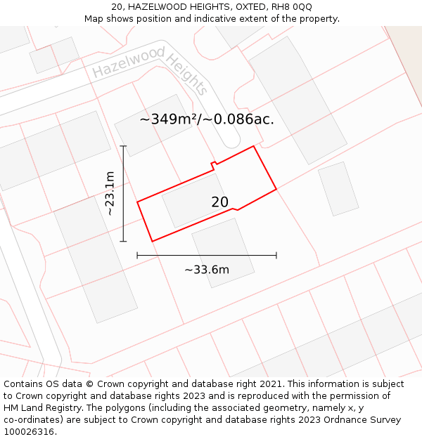 20, HAZELWOOD HEIGHTS, OXTED, RH8 0QQ: Plot and title map