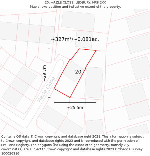 20, HAZLE CLOSE, LEDBURY, HR8 2XX: Plot and title map