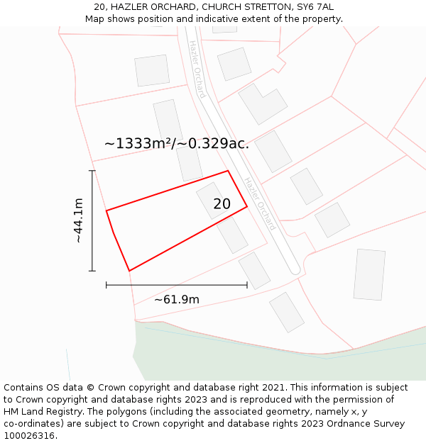 20, HAZLER ORCHARD, CHURCH STRETTON, SY6 7AL: Plot and title map