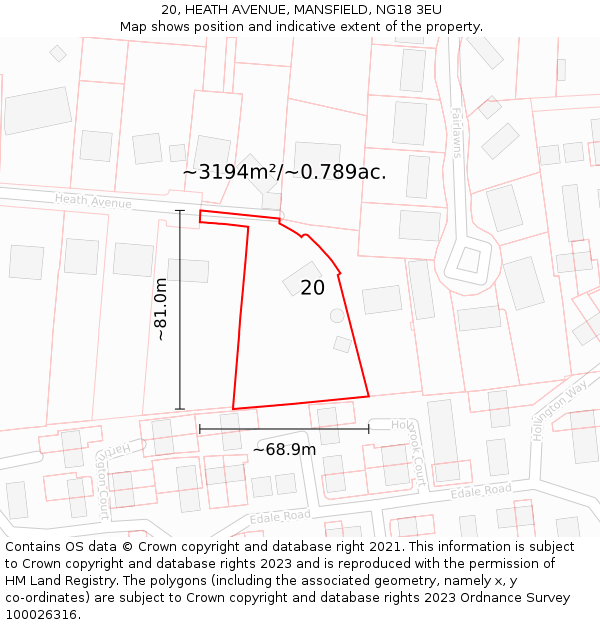 20, HEATH AVENUE, MANSFIELD, NG18 3EU: Plot and title map