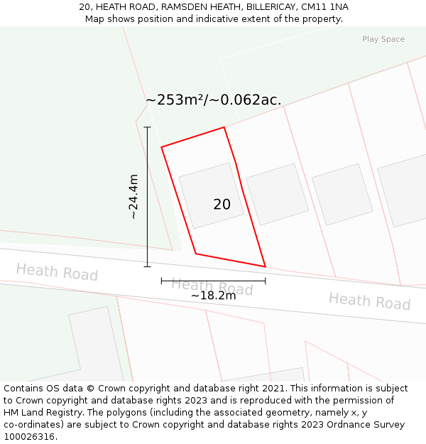 20, HEATH ROAD, RAMSDEN HEATH, BILLERICAY, CM11 1NA: Plot and title map