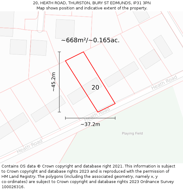 20, HEATH ROAD, THURSTON, BURY ST EDMUNDS, IP31 3PN: Plot and title map