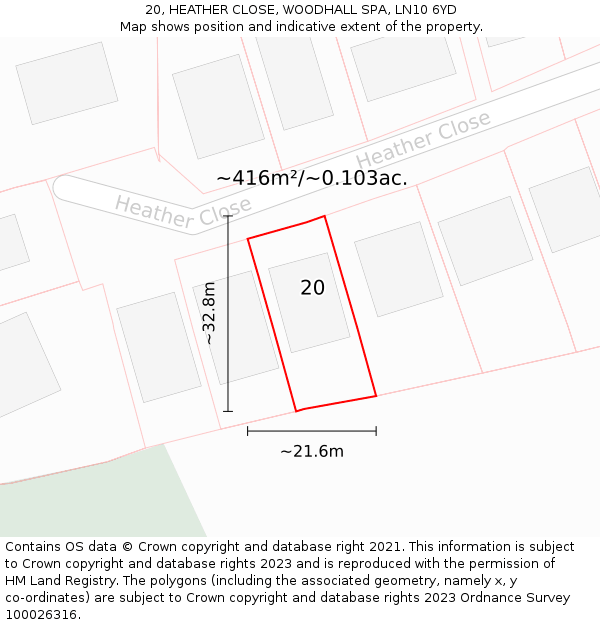 20, HEATHER CLOSE, WOODHALL SPA, LN10 6YD: Plot and title map