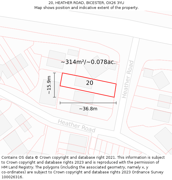 20, HEATHER ROAD, BICESTER, OX26 3YU: Plot and title map