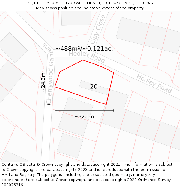 20, HEDLEY ROAD, FLACKWELL HEATH, HIGH WYCOMBE, HP10 9AY: Plot and title map