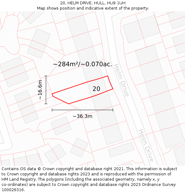 20, HELM DRIVE, HULL, HU9 1UH: Plot and title map