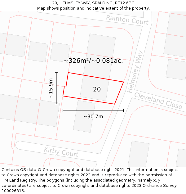 20, HELMSLEY WAY, SPALDING, PE12 6BG: Plot and title map