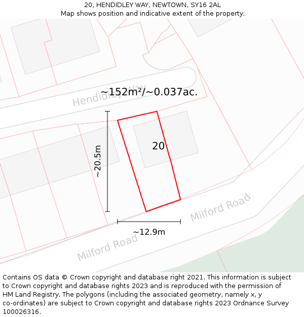 20, HENDIDLEY WAY, NEWTOWN, SY16 2AL: Plot and title map