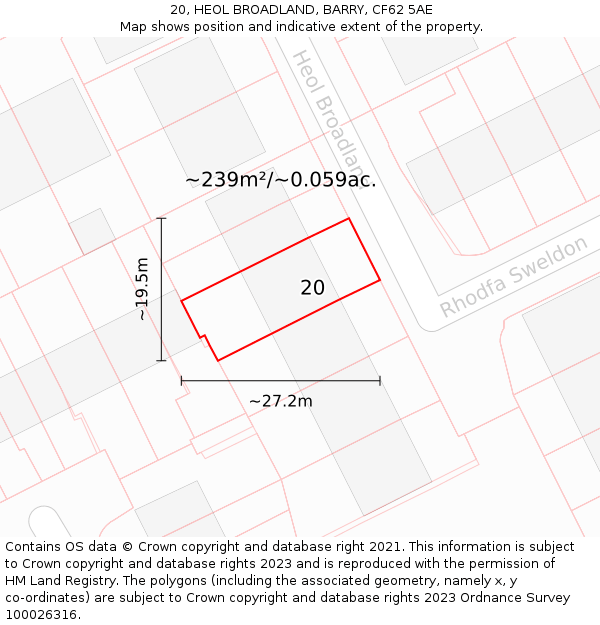20, HEOL BROADLAND, BARRY, CF62 5AE: Plot and title map