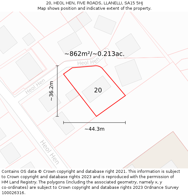 20, HEOL HEN, FIVE ROADS, LLANELLI, SA15 5HJ: Plot and title map