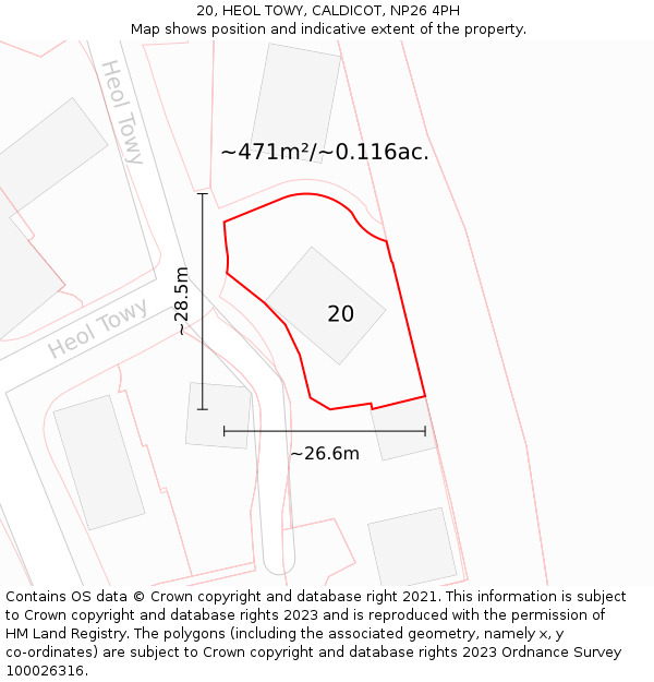 20, HEOL TOWY, CALDICOT, NP26 4PH: Plot and title map