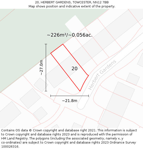 20, HERBERT GARDENS, TOWCESTER, NN12 7BB: Plot and title map