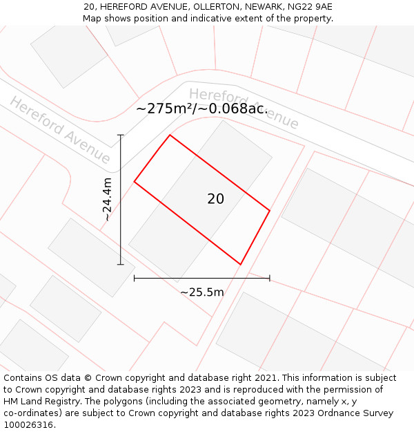 20, HEREFORD AVENUE, OLLERTON, NEWARK, NG22 9AE: Plot and title map