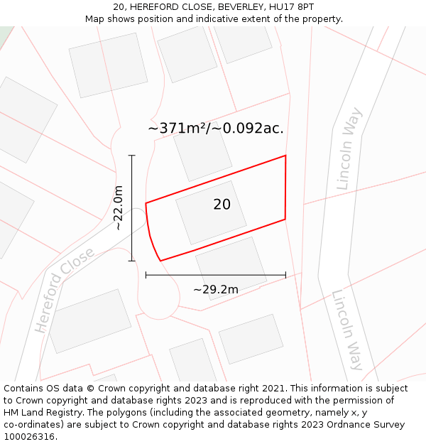 20, HEREFORD CLOSE, BEVERLEY, HU17 8PT: Plot and title map