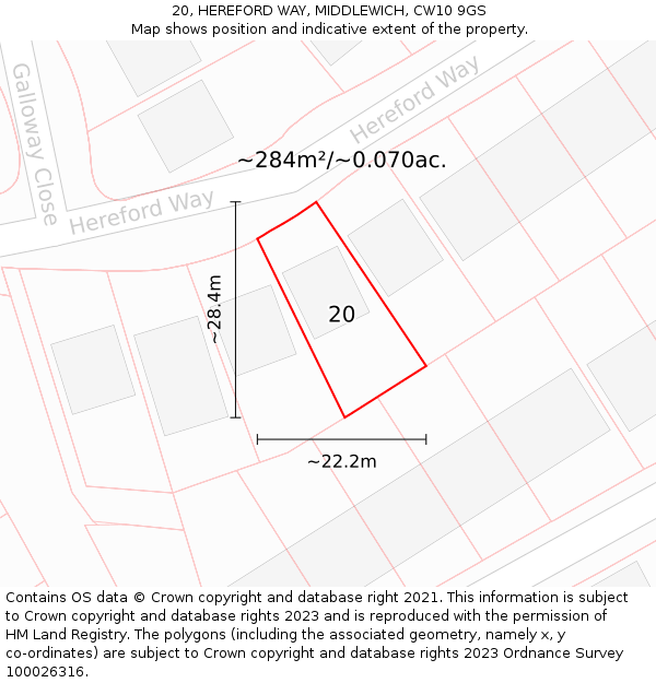 20, HEREFORD WAY, MIDDLEWICH, CW10 9GS: Plot and title map