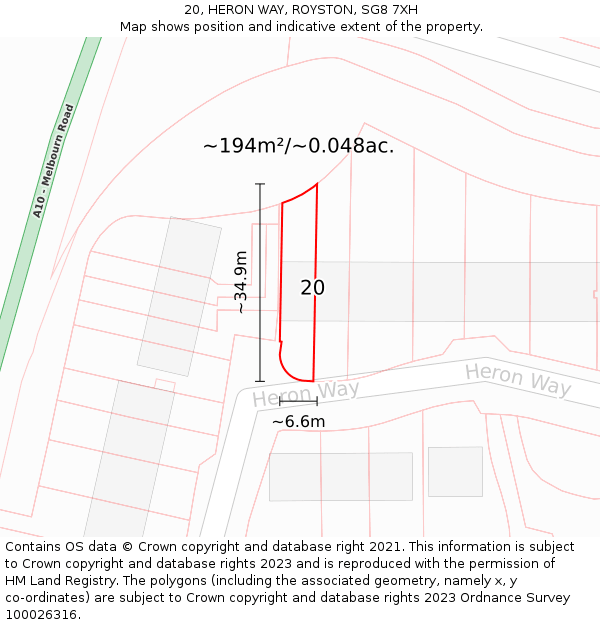 20, HERON WAY, ROYSTON, SG8 7XH: Plot and title map