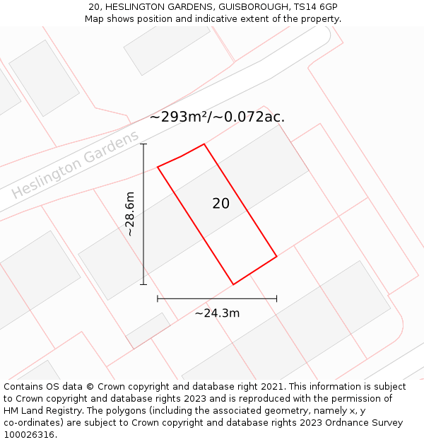 20, HESLINGTON GARDENS, GUISBOROUGH, TS14 6GP: Plot and title map