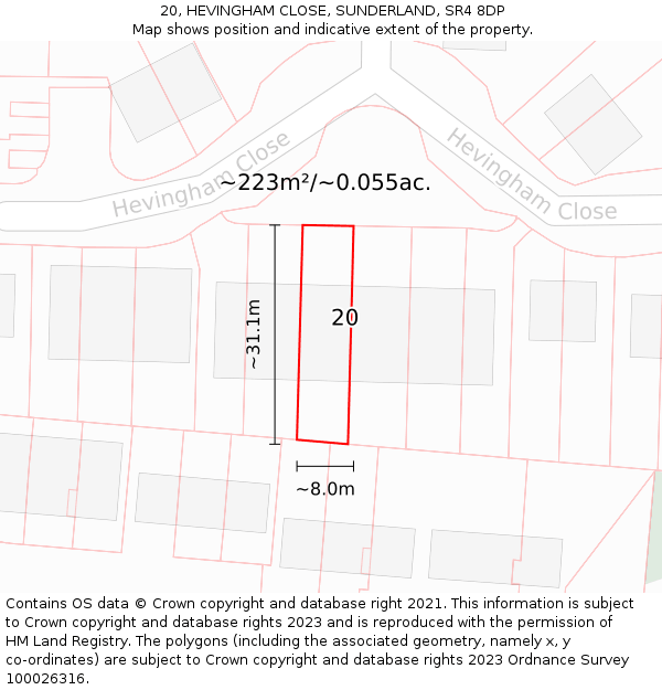 20, HEVINGHAM CLOSE, SUNDERLAND, SR4 8DP: Plot and title map