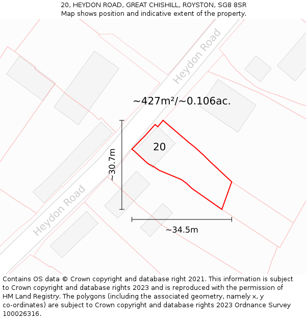 20, HEYDON ROAD, GREAT CHISHILL, ROYSTON, SG8 8SR: Plot and title map