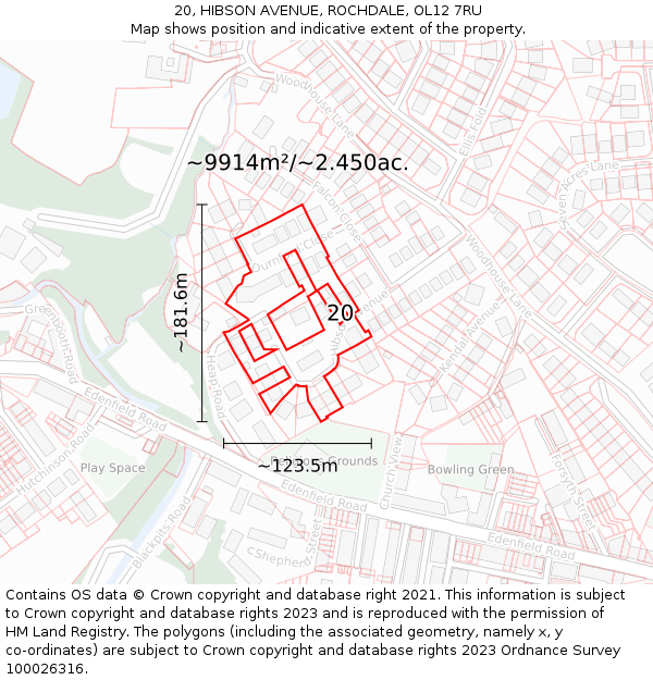 20, HIBSON AVENUE, ROCHDALE, OL12 7RU: Plot and title map