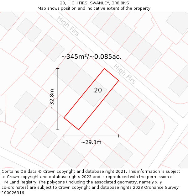 20, HIGH FIRS, SWANLEY, BR8 8NS: Plot and title map