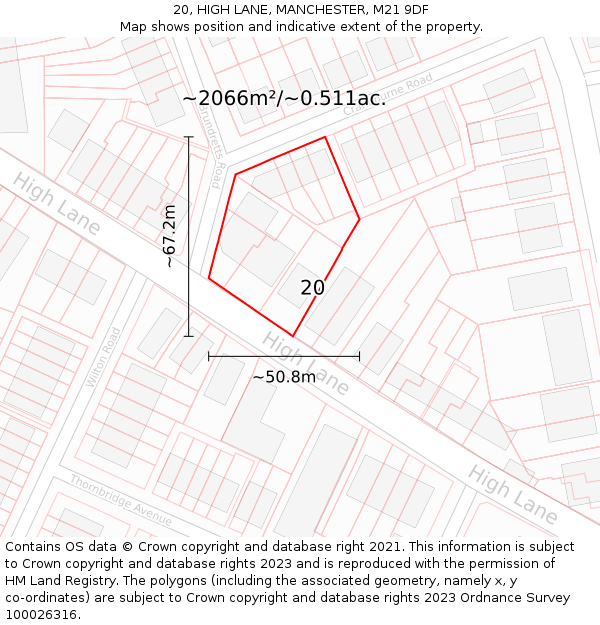 20, HIGH LANE, MANCHESTER, M21 9DF: Plot and title map