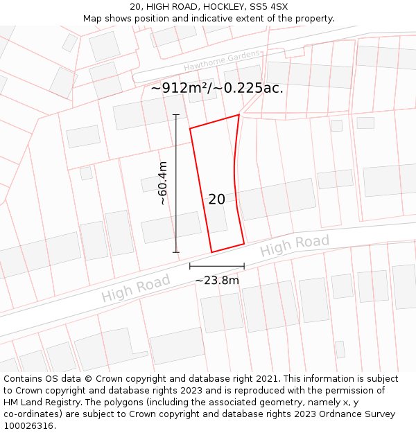 20, HIGH ROAD, HOCKLEY, SS5 4SX: Plot and title map