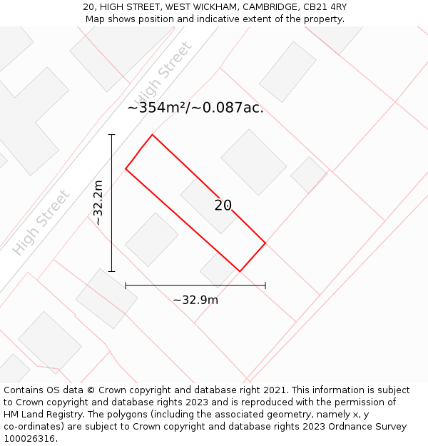 20, HIGH STREET, WEST WICKHAM, CAMBRIDGE, CB21 4RY: Plot and title map