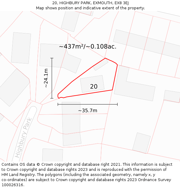 20, HIGHBURY PARK, EXMOUTH, EX8 3EJ: Plot and title map