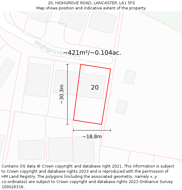 20, HIGHGROVE ROAD, LANCASTER, LA1 5FS: Plot and title map