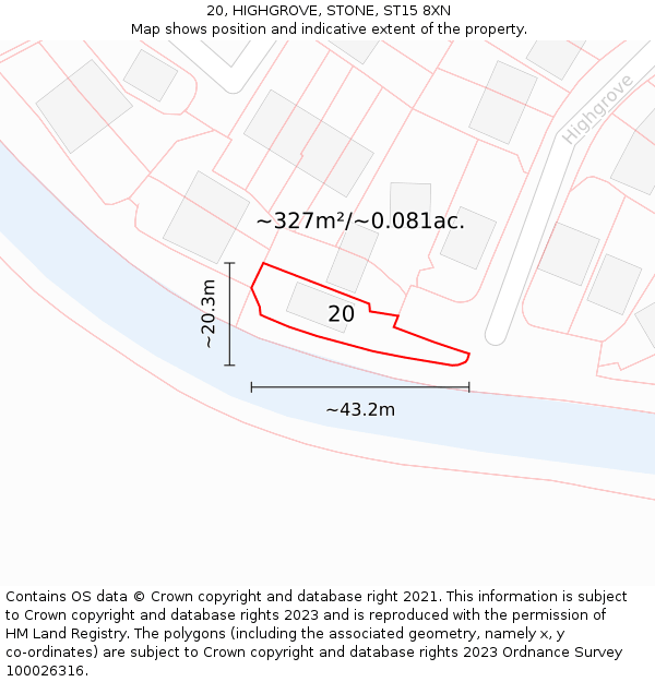 20, HIGHGROVE, STONE, ST15 8XN: Plot and title map