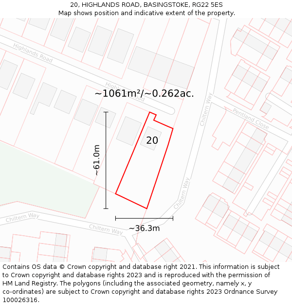 20, HIGHLANDS ROAD, BASINGSTOKE, RG22 5ES: Plot and title map