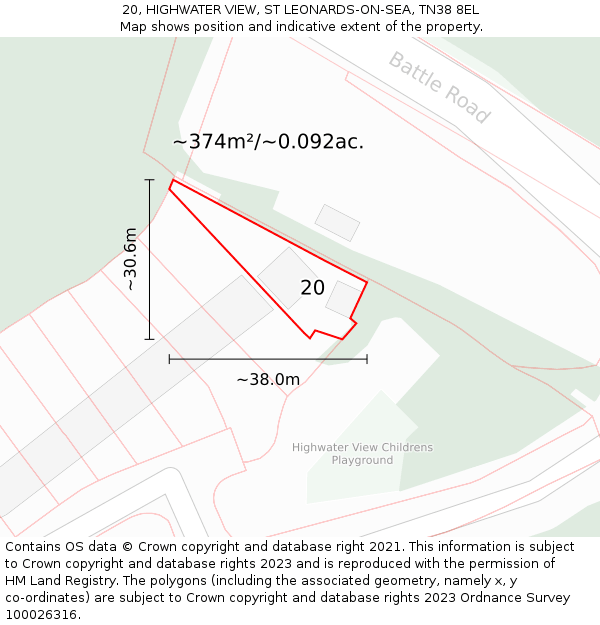 20, HIGHWATER VIEW, ST LEONARDS-ON-SEA, TN38 8EL: Plot and title map