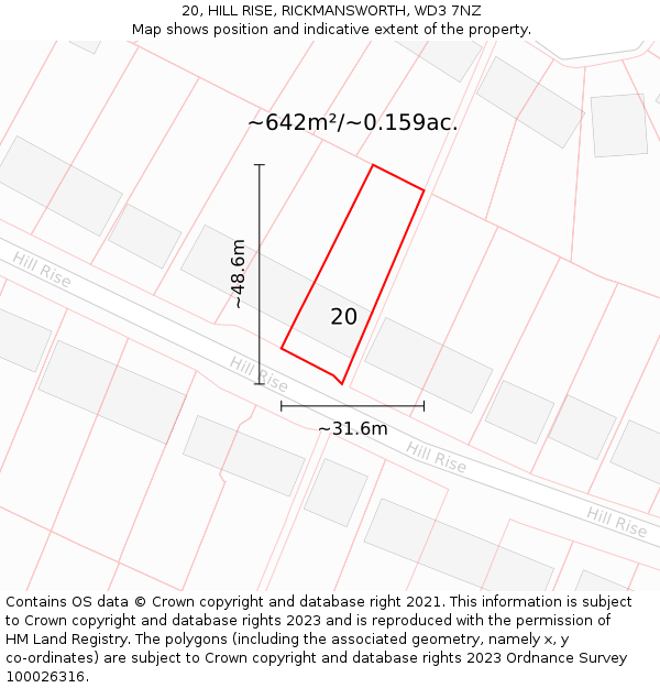 20, HILL RISE, RICKMANSWORTH, WD3 7NZ: Plot and title map