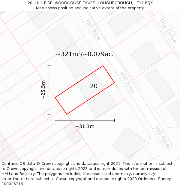 20, HILL RISE, WOODHOUSE EAVES, LOUGHBOROUGH, LE12 8QX: Plot and title map