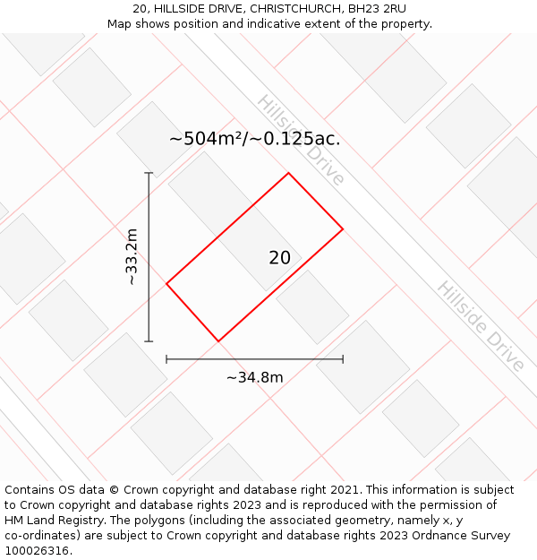 20, HILLSIDE DRIVE, CHRISTCHURCH, BH23 2RU: Plot and title map