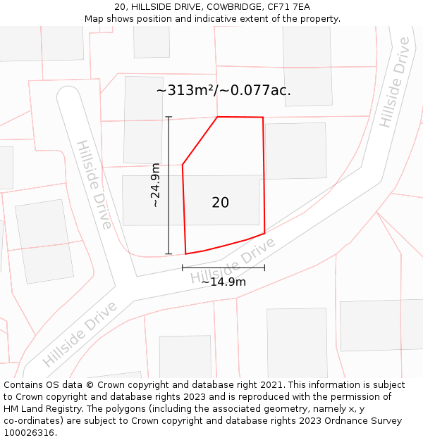 20, HILLSIDE DRIVE, COWBRIDGE, CF71 7EA: Plot and title map