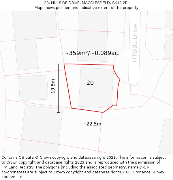 20, HILLSIDE DRIVE, MACCLESFIELD, SK10 2PL: Plot and title map