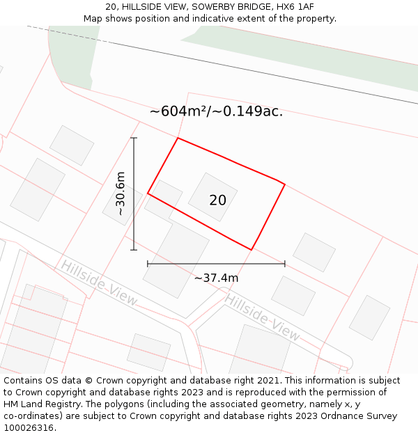 20, HILLSIDE VIEW, SOWERBY BRIDGE, HX6 1AF: Plot and title map