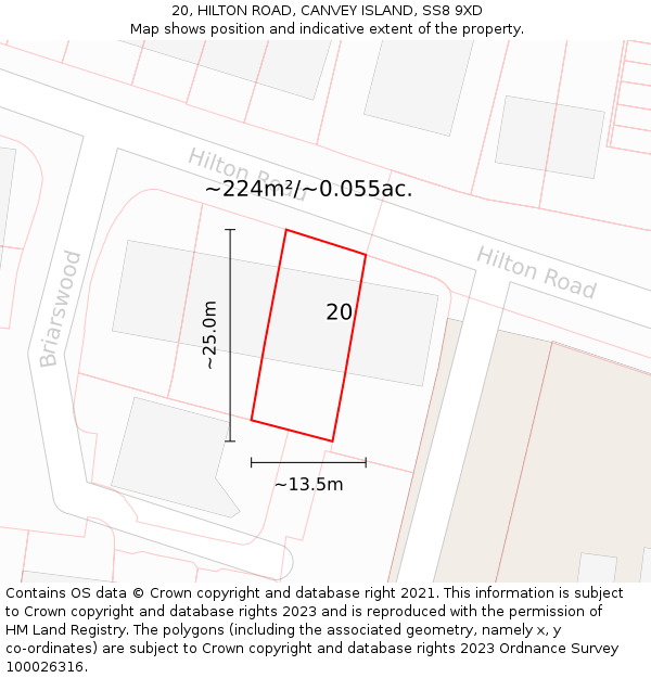 20, HILTON ROAD, CANVEY ISLAND, SS8 9XD: Plot and title map