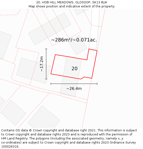 20, HOB HILL MEADOWS, GLOSSOP, SK13 8LW: Plot and title map