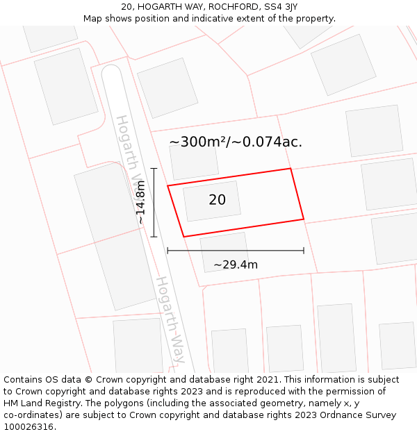 20, HOGARTH WAY, ROCHFORD, SS4 3JY: Plot and title map