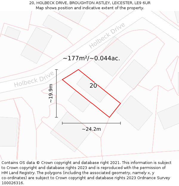 20, HOLBECK DRIVE, BROUGHTON ASTLEY, LEICESTER, LE9 6UR: Plot and title map