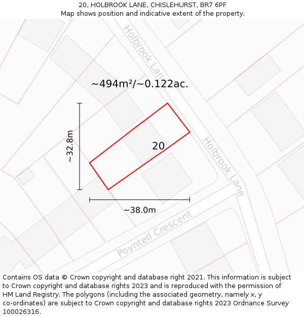 20, HOLBROOK LANE, CHISLEHURST, BR7 6PF: Plot and title map