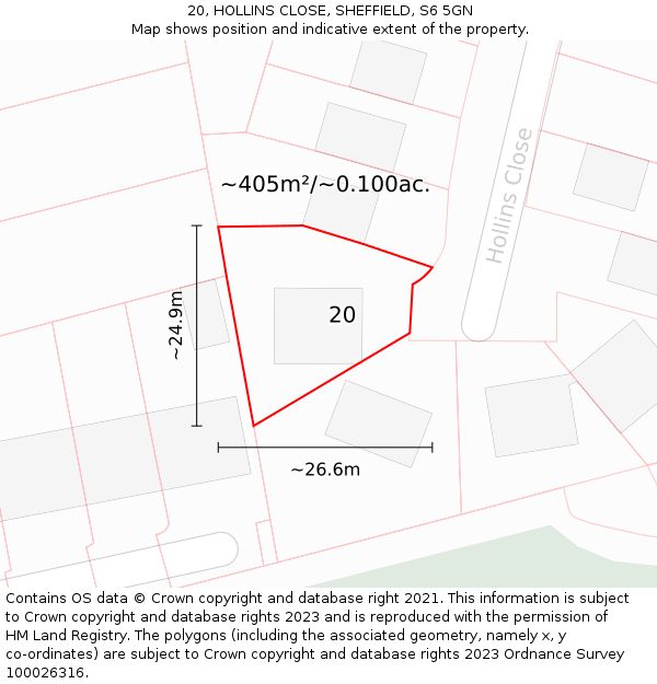 20, HOLLINS CLOSE, SHEFFIELD, S6 5GN: Plot and title map