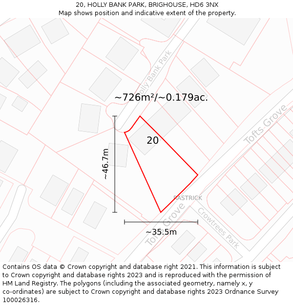 20, HOLLY BANK PARK, BRIGHOUSE, HD6 3NX: Plot and title map