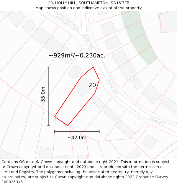 20, HOLLY HILL, SOUTHAMPTON, SO16 7ER: Plot and title map