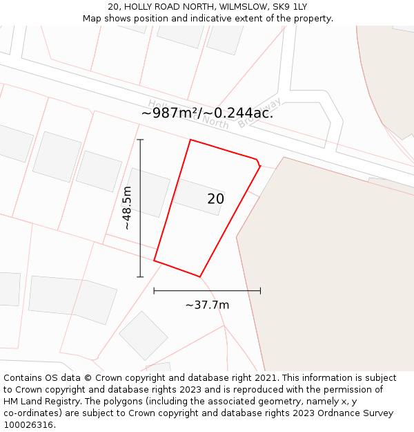 20, HOLLY ROAD NORTH, WILMSLOW, SK9 1LY: Plot and title map