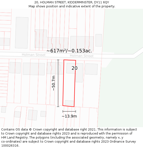 20, HOLMAN STREET, KIDDERMINSTER, DY11 6QY: Plot and title map