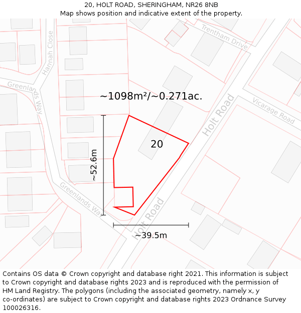 20, HOLT ROAD, SHERINGHAM, NR26 8NB: Plot and title map